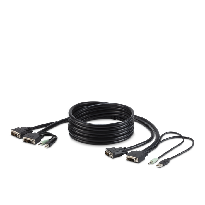 TAA 2 DVI/USB/AUD SKVM CBL, DVI-D M/M; USB A/B, 6', Black, hi-res